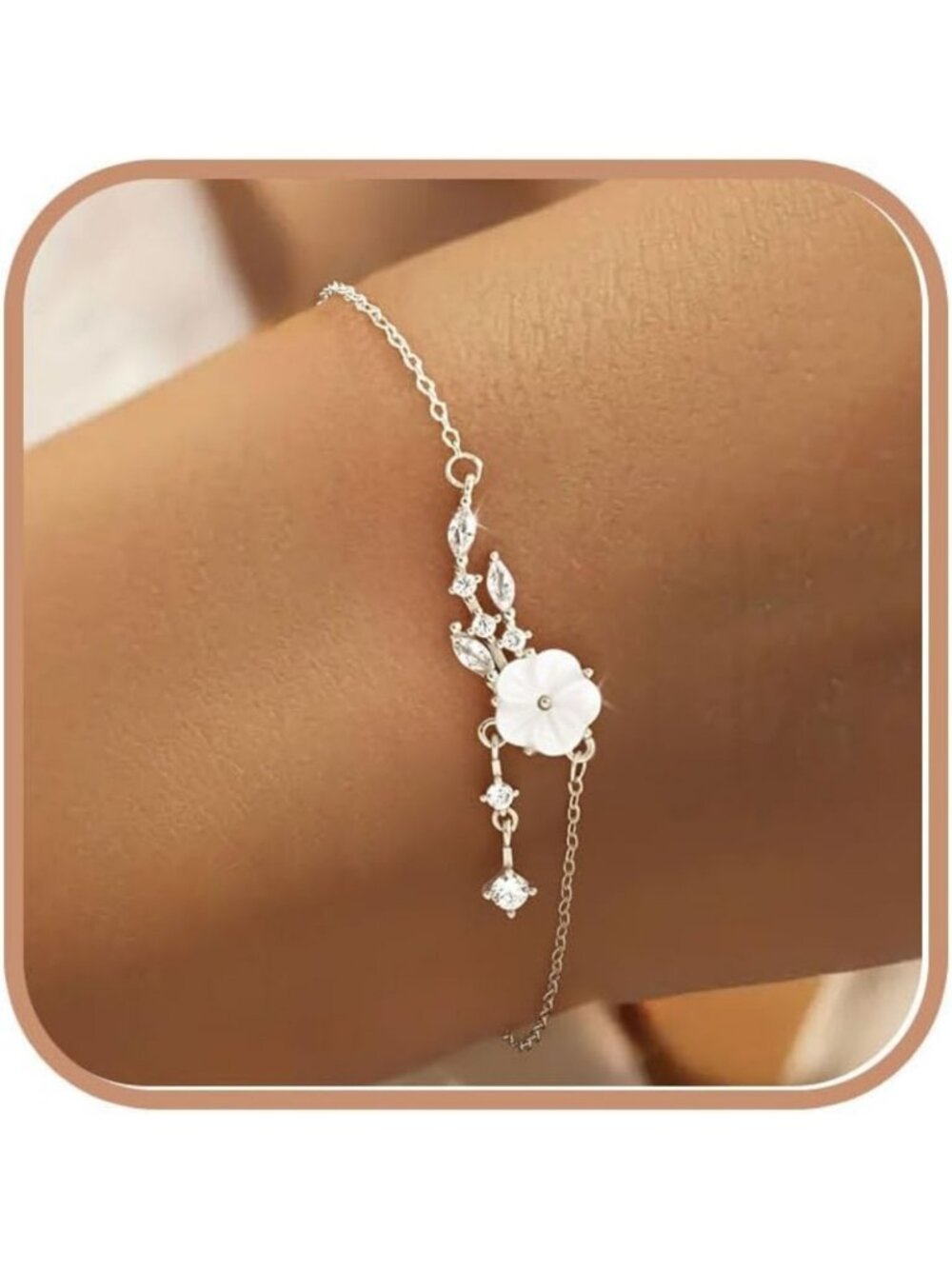 Dainty 925 Sterling Silver White Shell Flower Bracelet for Women & Girls